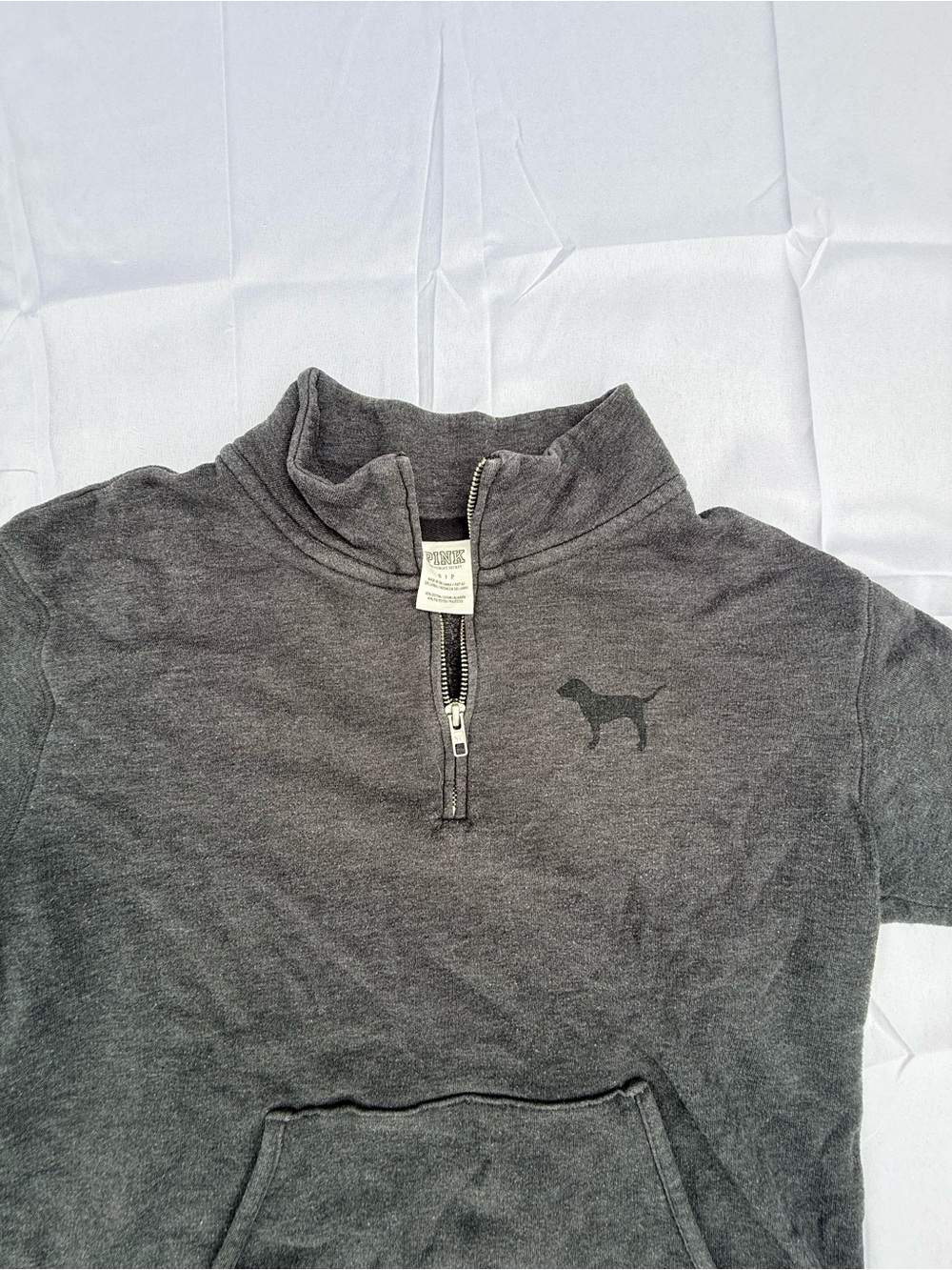 #65 PINK Victoria's Secret Grey Quarter-Zip Pullover Sweatshirt - size ( s )